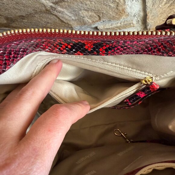 Brahmin Red Caroline Snake Print Small Satchel Melbourne Collection - Picture 11 of 13